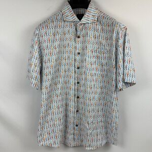 JOHNNIE-O Mens Myrtle Swim Print Short Sleeve Button Up Shirt Top Shelf Medium